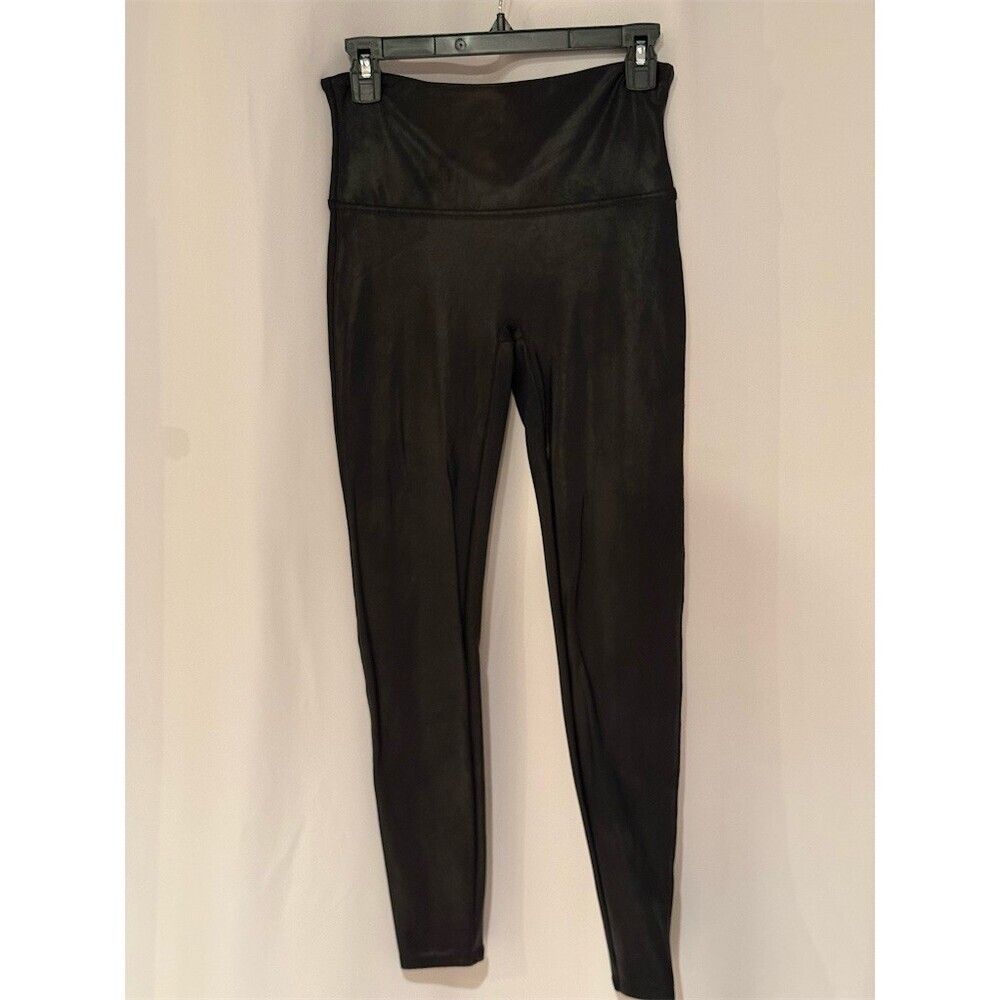 SPANX Faux Leather Leggings Womens Size L Black High Waisted Shaping